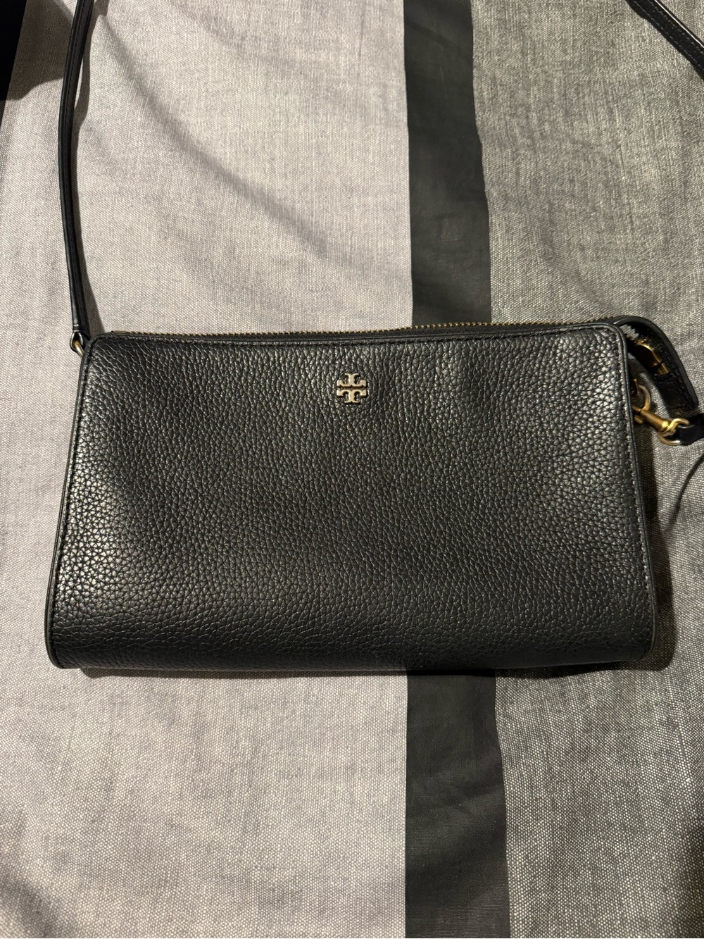 Tory Burch Black Pebbled Leather Logo Crossbody